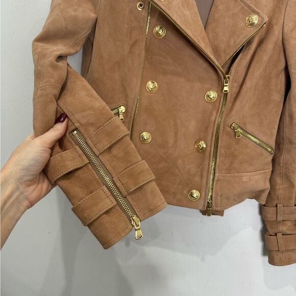 L’AGENCE $1595 Billie Belted Suede Biker Jacket in Capuccino Suede *miss… - Picture 11 of 14